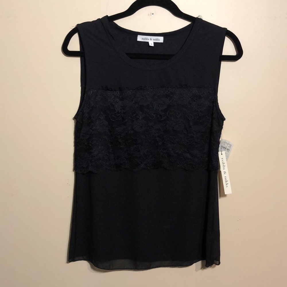 Robbi & Nikki size small sleeveless black lace blouse NWT